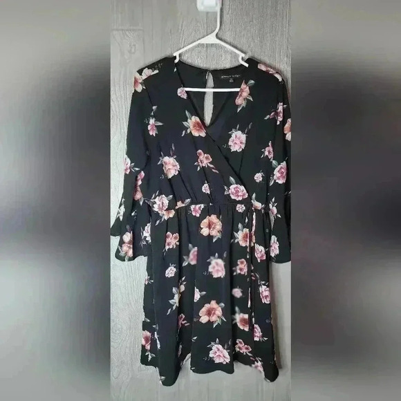 Always Indigo black foral dress with bell sleeves  size 2X - Picture 1 of 4